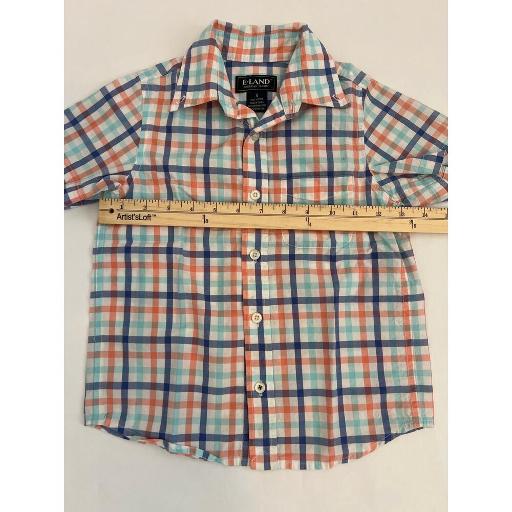 E-LAND AMERICAN CLASSIC BOYS SHORT SLEEVE COLLARED BUTTON DOWN PLAID SHIRT SZ 4 - Picture 5 of 7